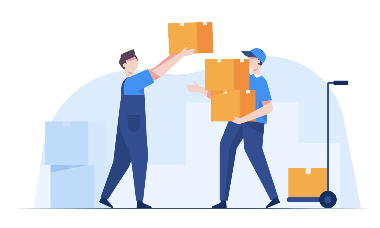 Warehouse staff wearing uniform Loading parcel box and checking product from warehouse. Delivery and logistic, storage and truck, transportation industry, delivery and logistic. Business delivery